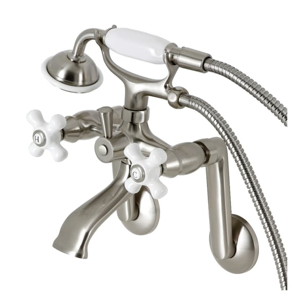 Kingston Brass KS269PXSN Tub Wall Mount Clawfoot Tub Faucet with Hand Shower, Brushed Nickel KS269PXSN - main